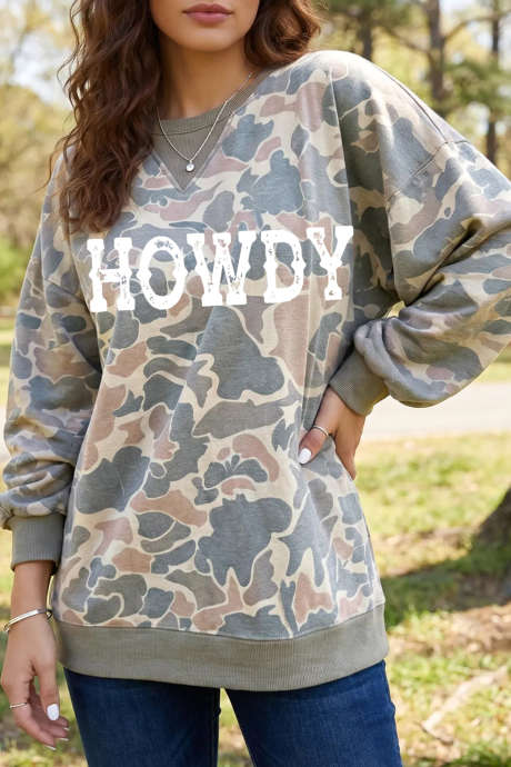 Sweat-shirt tunique à imprimé camouflage graphique multicolore HOWDY