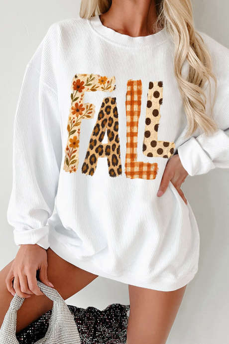 Sweat-shirt à cordon personnalisé avec motif de lettres blanches automnales