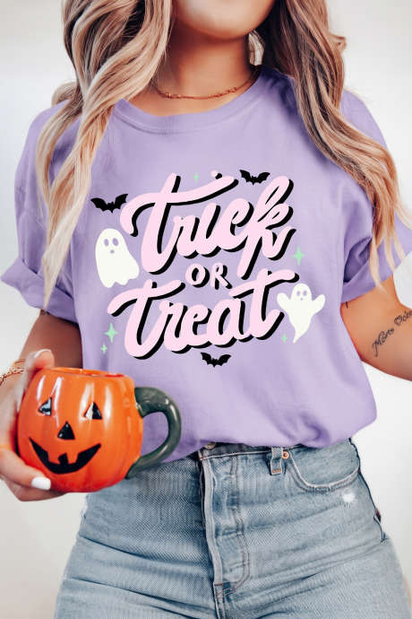 Orchideenblüten-Halloween-Slogan-Grafik-Rundhals-T-Shirt