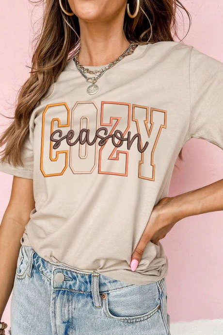 T-shirt graphique à manches courtes kaki brodé avec slogan