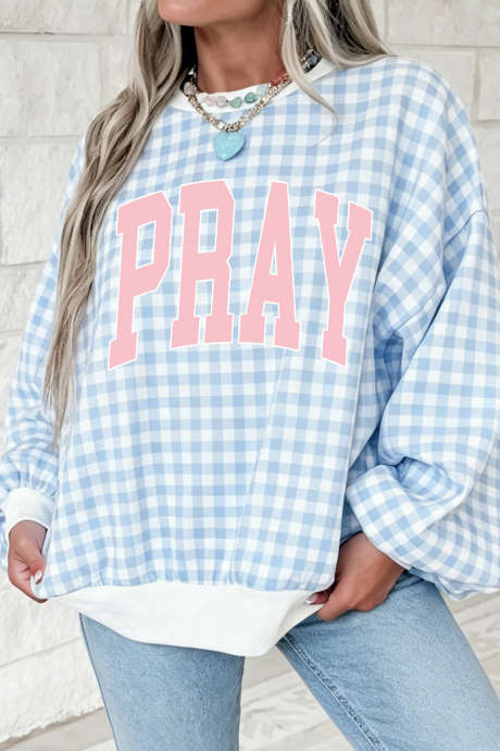 Jasnoniebieska bluza z nadrukiem PRAY Slogan