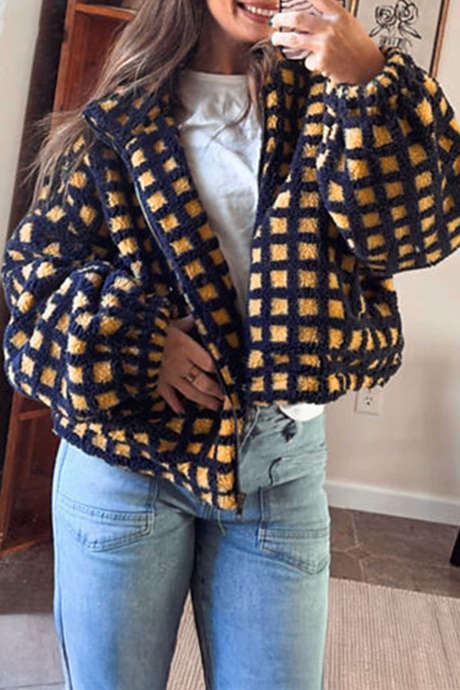 Chaqueta con cremallera de forro polar Sherpa a cuadros azules