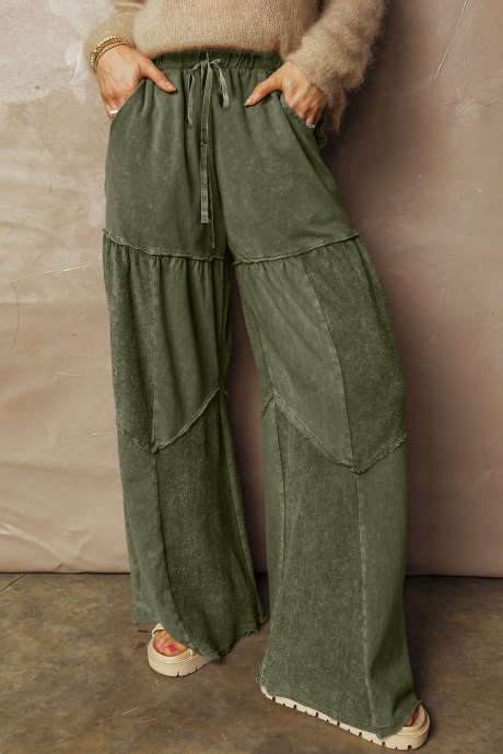 Pantalon à jambes larges et cordon de serrage, délavé minéral, vert vignoble