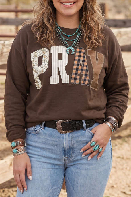 Kaffe PRAY Bokstav Patchwork Rund Hals Långärmad Plus Size Tröja