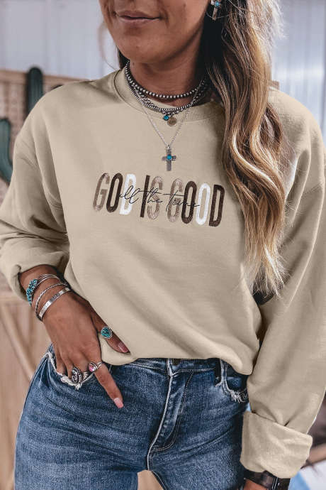 Sudadera de cuello redondo con letras bordadas estilo western "Jet Stream GOD IS GOOD"