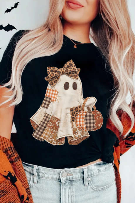 Camiseta negra con aplique de fantasma de Halloween
