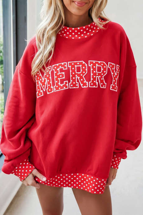 Tomatenrode sweatshirt met stippenprint en contrasterende bies en opstaande kraag