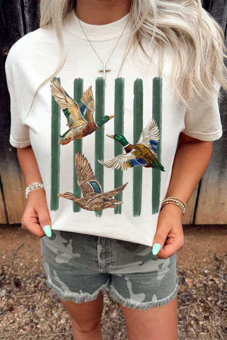 Bílé ležérní tričko s kulatým výstřihem a potiskem Western Mallard Stripes