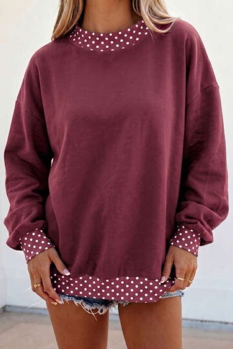 Sweat-shirt oversize bordeaux à pois et bordures contrastées