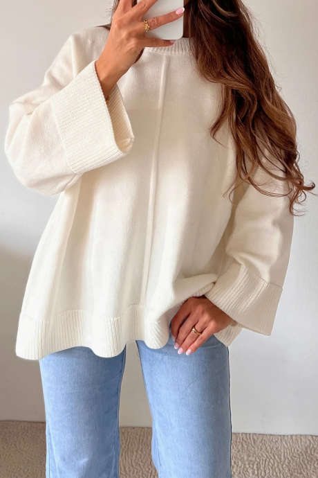 Hvid rund hals lange ærmer shift tunika sweater
