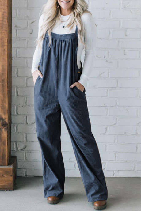 Jumpsuit van effen corduroy met verstelbare bandjes en knoopjes in echte turquoise kleur.
