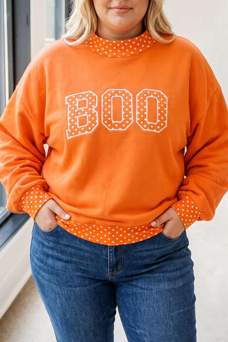 Bluza z nadrukiem w kropki i pomarańczę w swobodnym stylu plus size