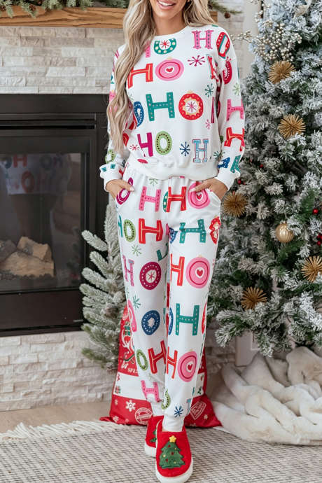 Set de lounge cu mânecă lungă cu imprimeu multicolor Ho Ho Ho