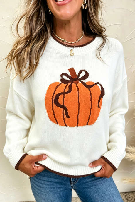 Casual trui met cichoreikoffie- en herfstpompoenpatroon