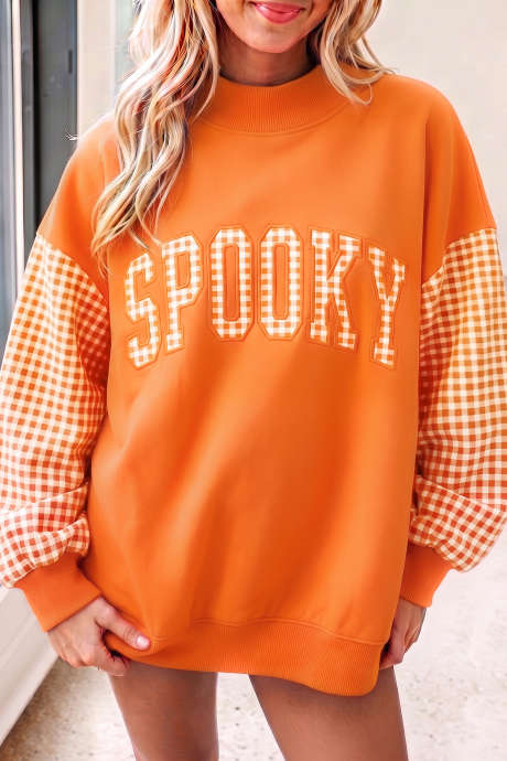 Felpa oversize a quadri color carota e gingham