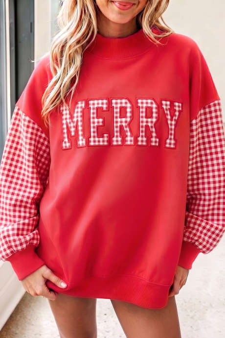 Vurig rode oversized trui met gingham ruitjespatroon