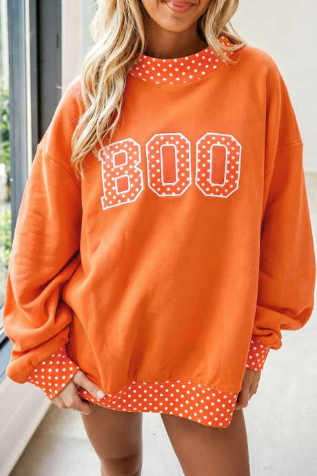 Sudadera de cuello alto con estampado de letras de lunares naranjas y pomelo, ribete en contraste