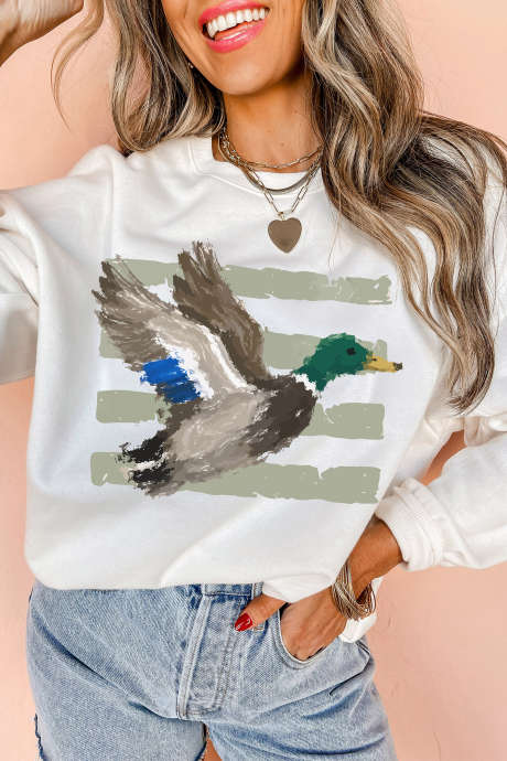Sweat-shirt décontracté blanc à imprimé western avec canard colvert