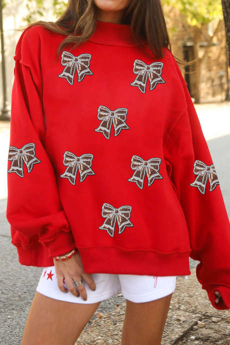 Racing Red Bleščičasta Pentljasta Pulover s Pošastnim Ovratnikom Game Day LC25322690-P603