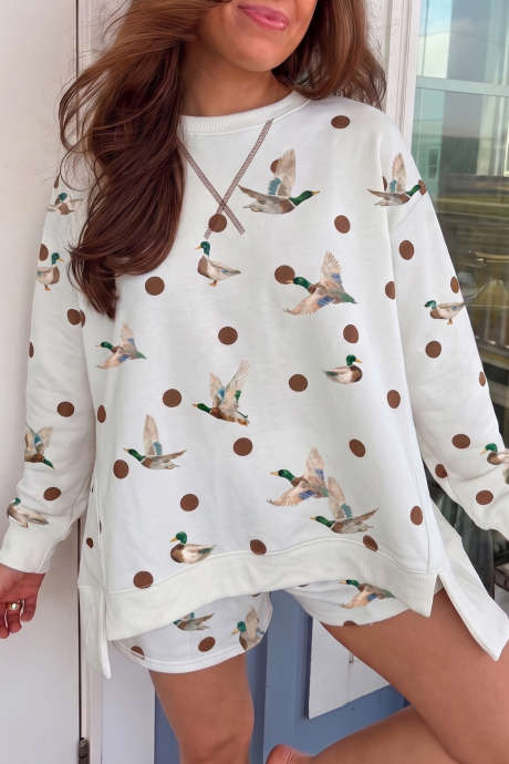 Ensemble 2 pièces : pull oversize et short à pois blancs imprimé maquereau