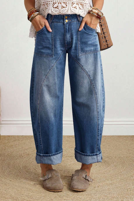 Pantalones vaqueros casuales Ashleigh Blue Curved-Knife hasta el tobillo LC7877942-P604