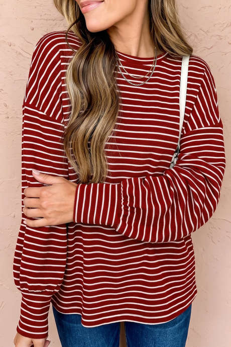 Top de manga larga con hombros caídos y rayas rojas LC25137963-P319