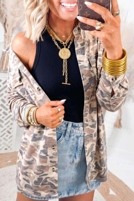 Veelkleurige casual camouflage tuniek met knoopsluiting