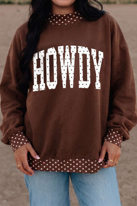 Rjav HOWDY kontrastni pikčasti pulover z visokim ovratnikom v zahodnjaškem slogu LC25322752-P1722