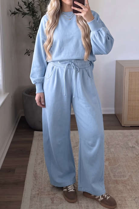 Conjunto de dos piezas de manga larga y pantalón de corte curvo Beau Blue
