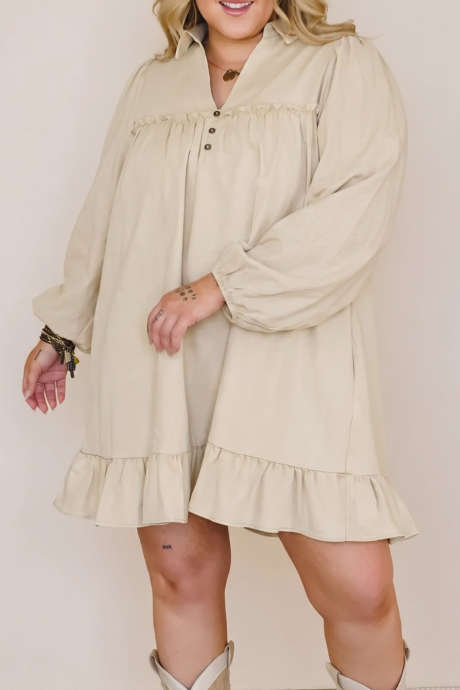 Parchment Plus Size Collared V Neck Ruffled Shift Mini Dress