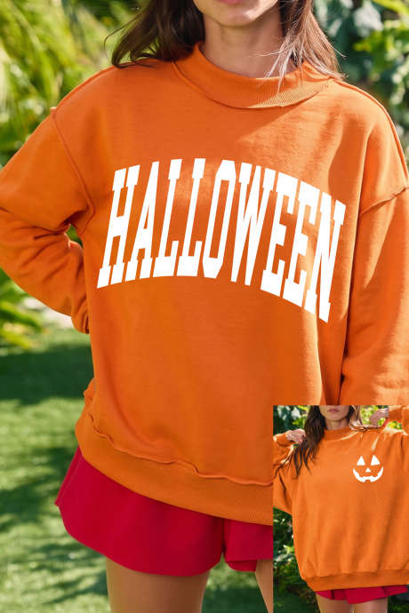 Sweat-shirt à col montant imprimé double face motif carotte pour Halloween