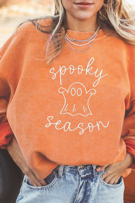 Oranžna vrvica z vezenimi črkami in grafiko Spooky Season LC25322793-2014