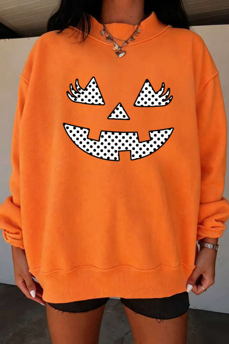 Moletom com estampa de abóbora, cenoura e bolinhas para o Halloween