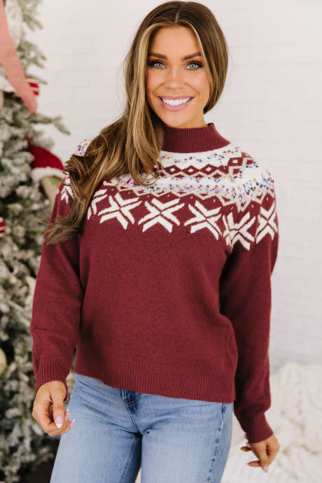 Jersey de punto con cuello redondo y estampado geométrico navideño de la marca Red Dahlia LC2728380-P403