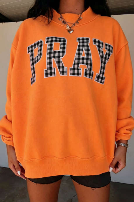 Orangefarbenes PRAY-Sweatshirt mit Polka-Dot-Stickerei und Stehkragen
