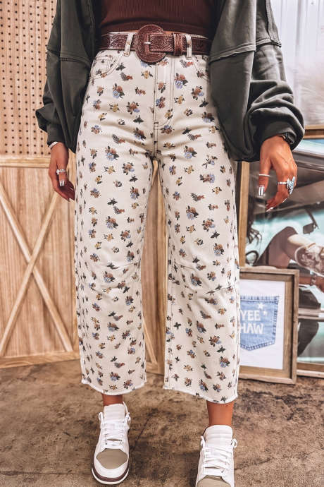 Beige Western Blomster Shift Capri Denimbukser