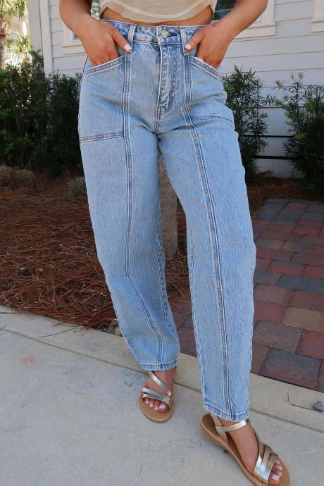 Beau Blue Casual Patchwork Fitted Denimbukser med Sømme