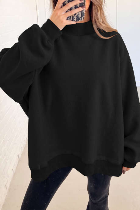 Sweat-shirt noir oversize à épaules tombantes et col montant réversible