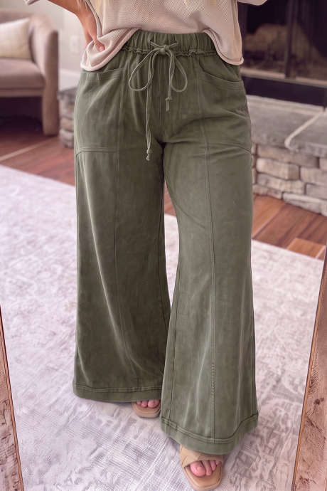 Pantalons amples amb butxaca i rentat mineral verd jungla, talla gran