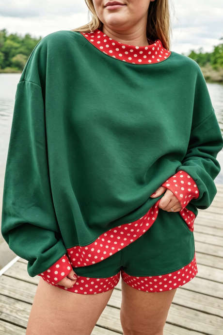 Dvoudílné outfity s dlouhým rukávem a kostkovaným vzorem pro větší velikosti, velikost Evergreen