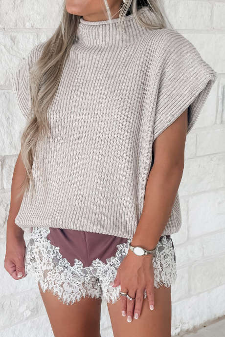 Jet Stream Casual High Neck Short Sleeve Shift Sweater