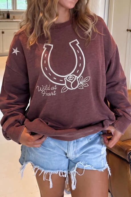 Bluza z haftowanym motywem podkowy w stylu western z motywem drzewa sandałowego Wild at heart