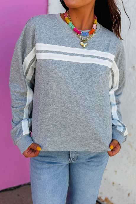 Maglia a maniche lunghe grigia a righe stile college