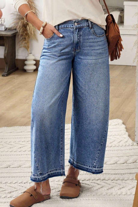 Dusk Blue Casual Wide Leg Ankle-length Shift Jeans