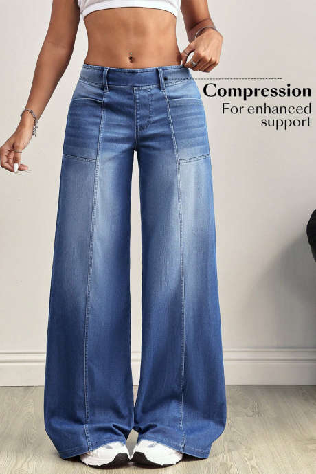Sail Blue High Compression Waist Wide Leg Active Jeans