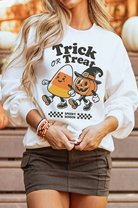 Puting Trick OR Treat Halloween Graphic Casual Pullover Sweatshirt LC25322943-15