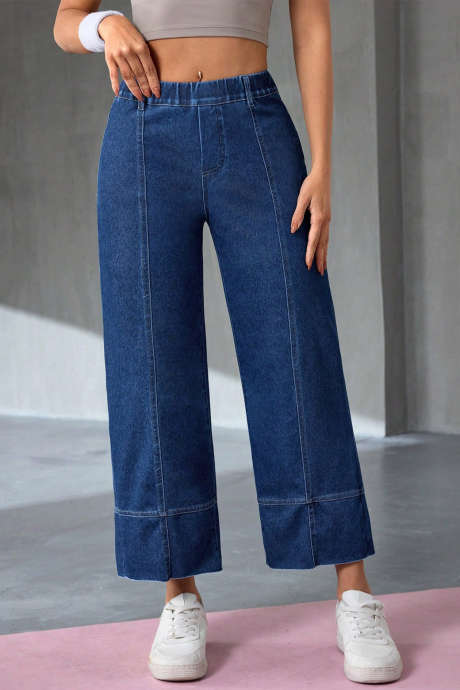 Navy Blue High Stretch Waist Wide Leg Active Style Jeans