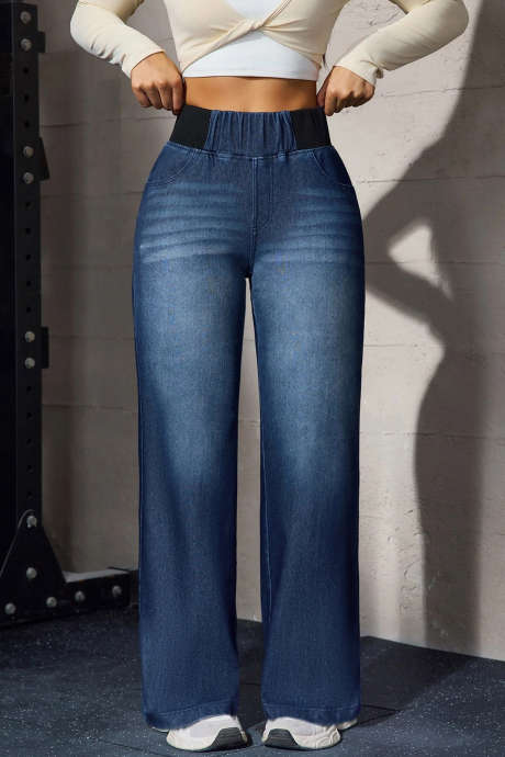 Jeans sportivi elasticizzati a blocchi di colore blu navy con vita elasticizzata