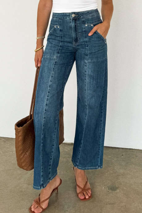 Real Teal High Rise Seamed Straight Loose Ankle Jeans