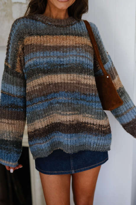 Multicolour Abstract Fuzzy Knit Round Neck Tunic Sweater